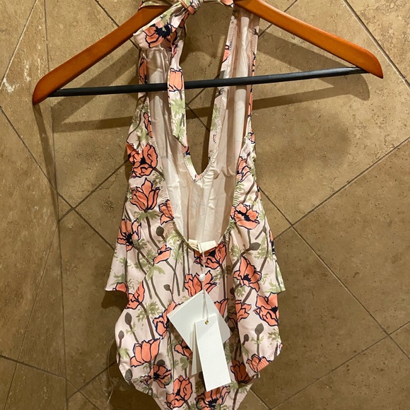 Tory Burch Pink Poppies Bloom Tie Front One-Piece - Picture 4 of 9